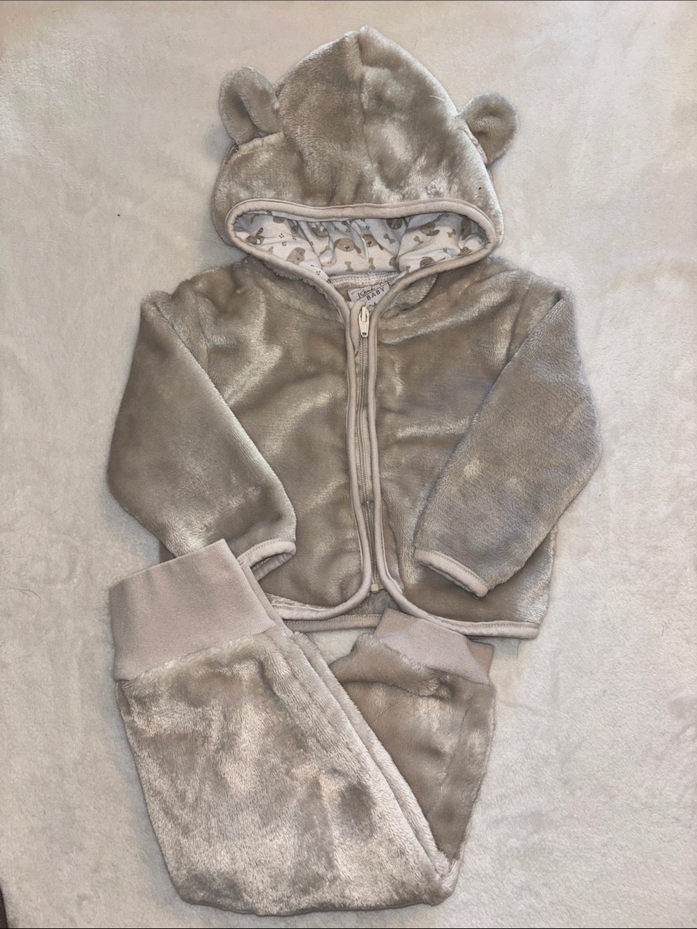 Rene rofe Cozy Teddy Hooded Kids matching fuzzy Set - gender neutral bay clothes